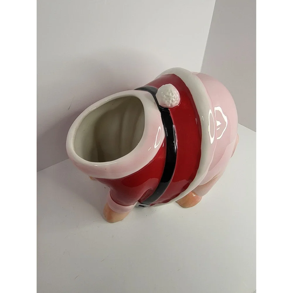 Vintage Santa Pig Ceramic Cookie Jar Christmas Holiday Decor Pink Red 10 Inch